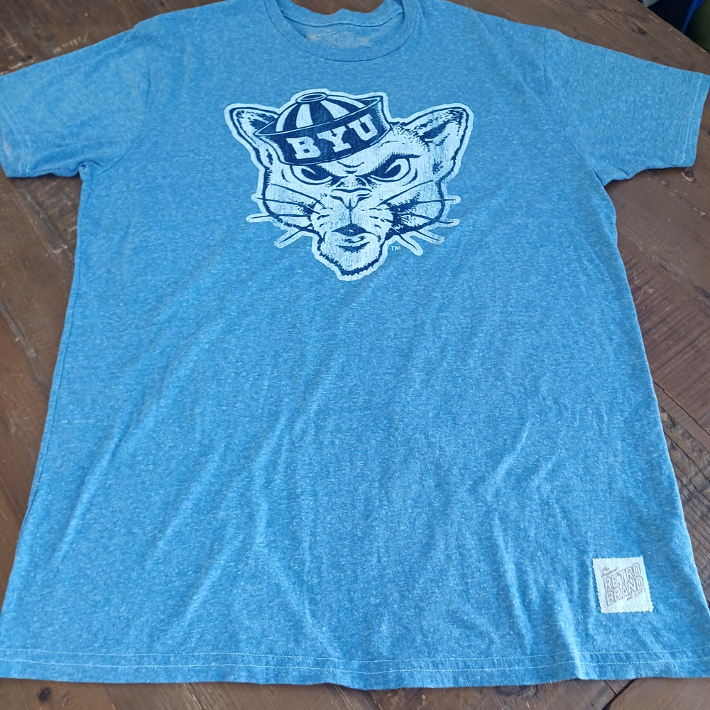 Original Retro Brand BYU Cougars Distressed Logo Tee XL EUC